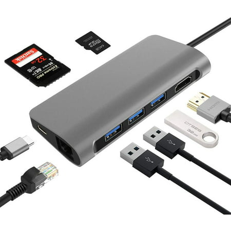 axGear Type C to HDMI VGA Adapter USB-C 3.1 Dongle Hub PD USB 3.0 Hub RJ45 LAN Ethernet 